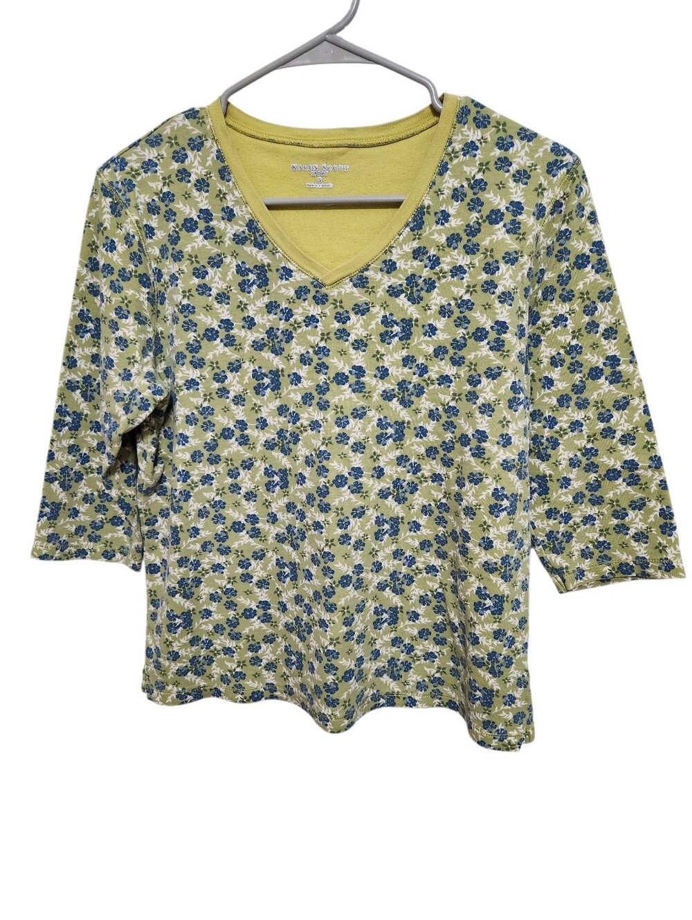 Karen Scott Sport Blue Floral V-Neck Women's Top
